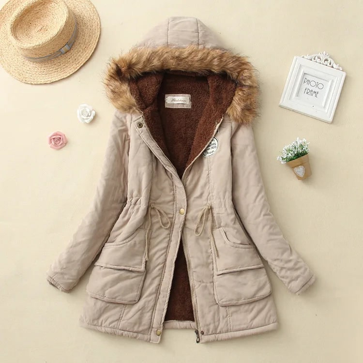 Women's Winter Coat with Fleece Lining and Faux Fur Hood Mid-Length Parka Jacket - Image 7
