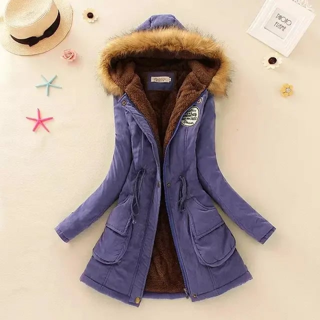 Women's Winter Coat with Fleece Lining and Faux Fur Hood Mid-Length Parka Jacket - Image 9