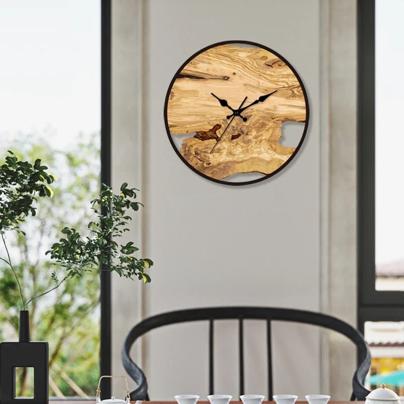Wood Wall Clock with Minimalist Design Natural Live Edge and Roman Numerals - Image 2