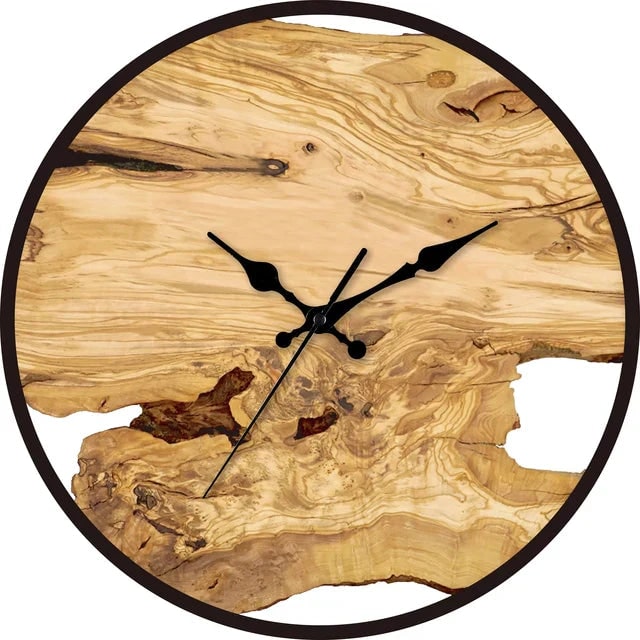 Wood Wall Clock with Minimalist Design Natural Live Edge and Roman Numerals - Image 3