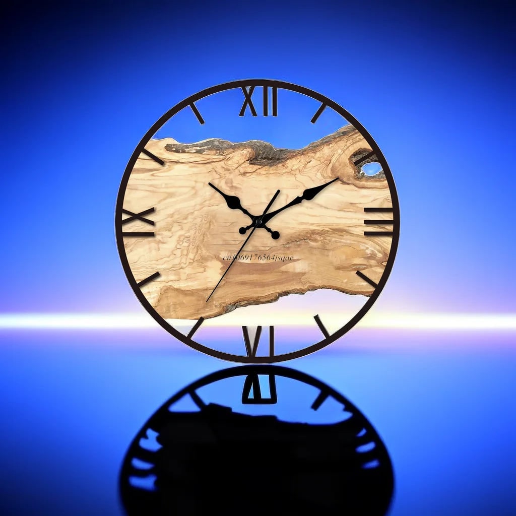 Wood Wall Clock with Minimalist Design Natural Live Edge and Roman Numerals - Image 7