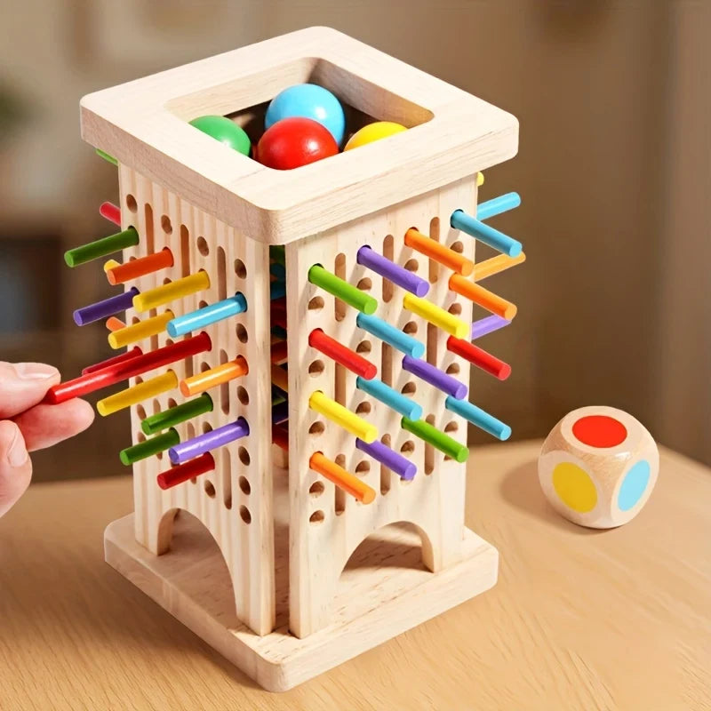 Wooden Tower Game with Colored Sticks and Balls for Balance Block Play - Image 7