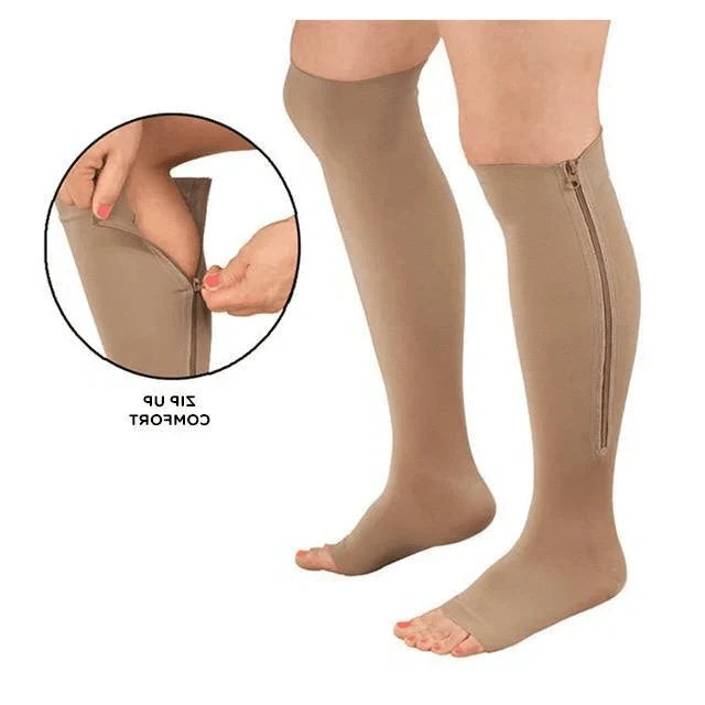 Zipper Compression Socks with Open Toe and Knee High Length for Graduated Support - Image 10