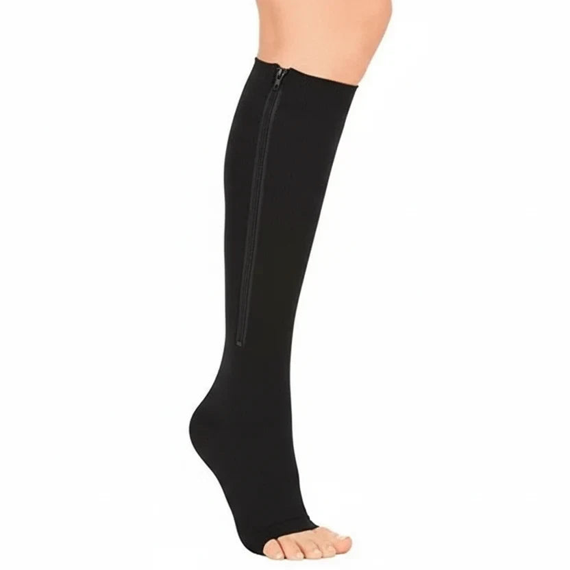 Zipper Compression Socks with Open Toe and Knee High Length for Graduated Support - Image 12