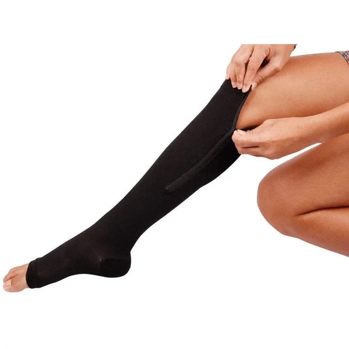 Zipper Compression Socks with Open Toe and Knee High Length for Graduated Support - Image 13