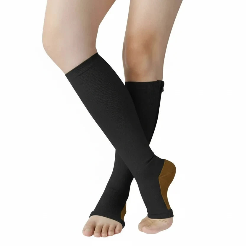 Zipper Compression Socks with Open Toe and Knee High Length for Graduated Support - Image 2