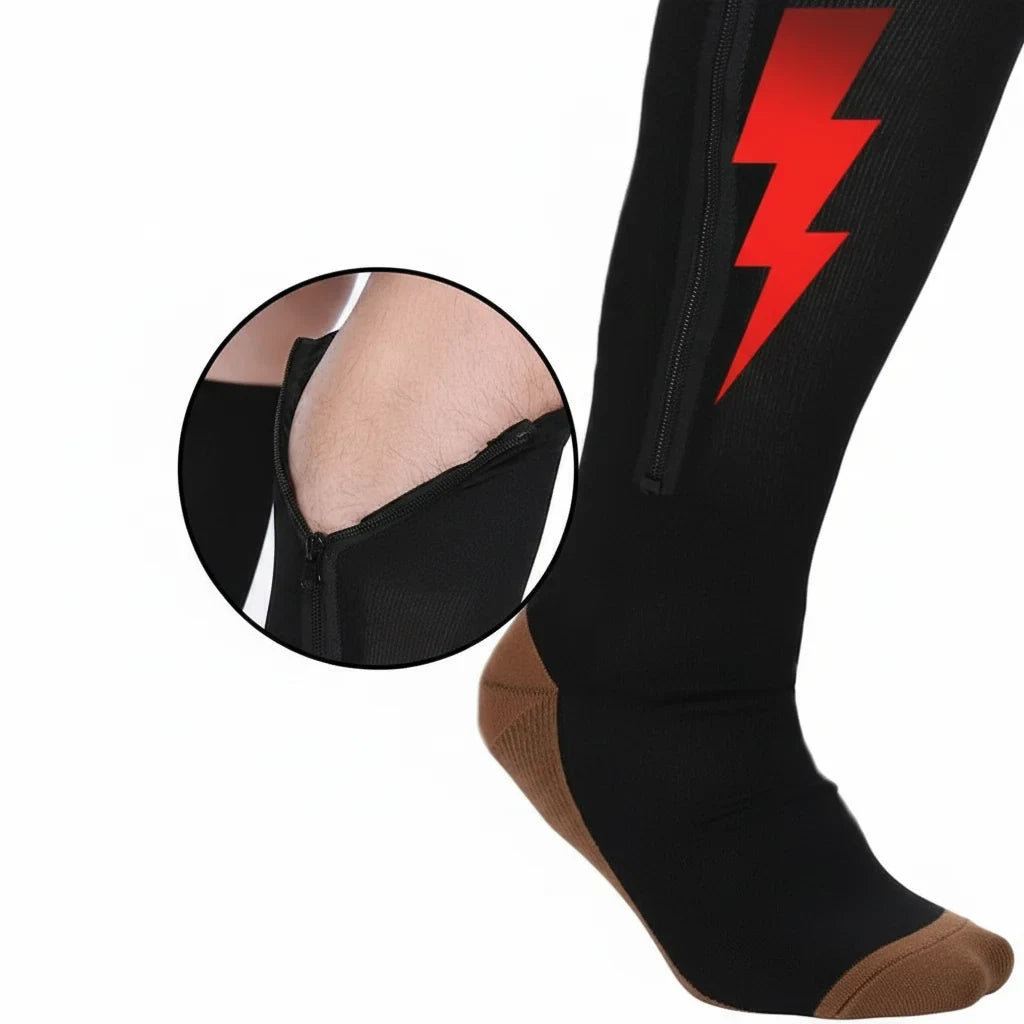 Zipper Compression Socks with Open Toe and Knee High Length for Graduated Support - Image 3
