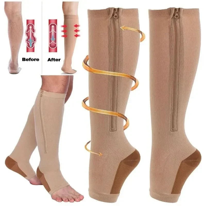 Zipper Compression Socks with Open Toe and Knee High Length for Graduated Support - Image 7